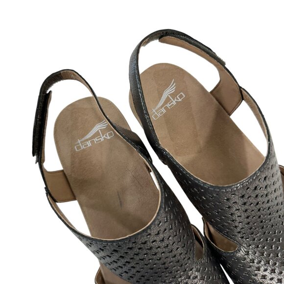 Dansko Womens Perforated Leather Slingback Heeled Sandals Metallic Gray SZ 37 EU - Picture 5 of 16